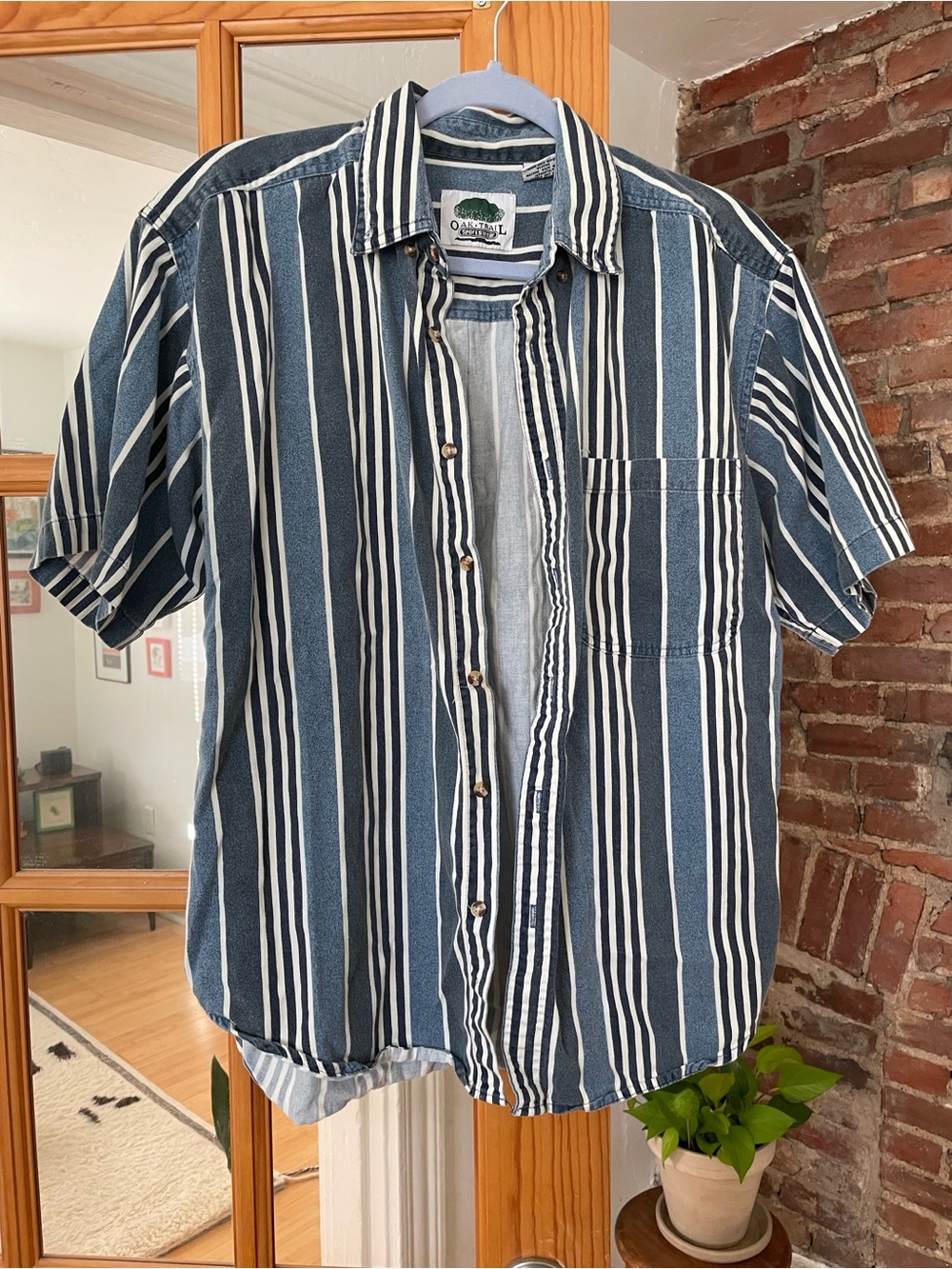 Oak Trail Vintage Blue Striped Short Sleeve Button Down